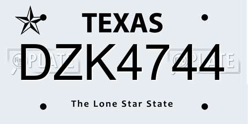 DZK4744 Texas License Plate
