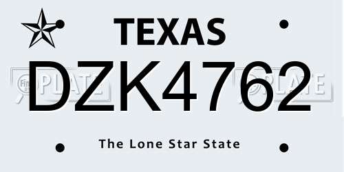 DZK4762 Texas License Plate