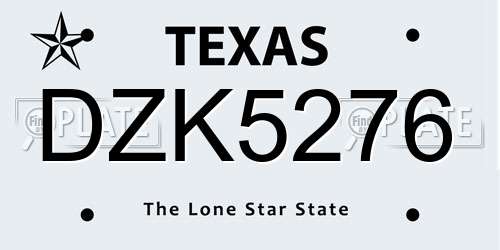 DZK5276 Texas License Plate