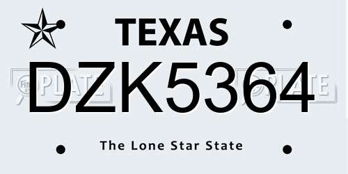 DZK5364 Texas License Plate