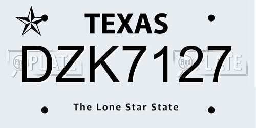 DZK7127 Texas License Plate