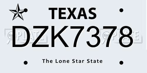 DZK7378 Texas License Plate