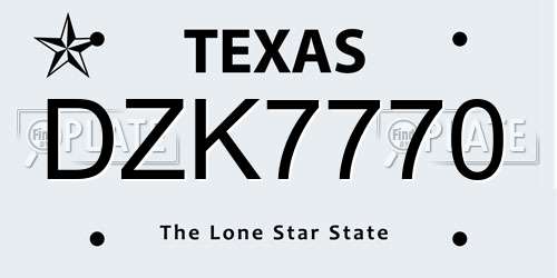 DZK7770 Texas License Plate