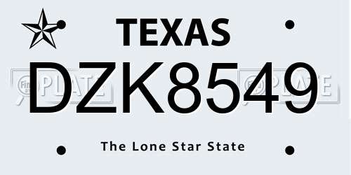 DZK8549 Texas License Plate