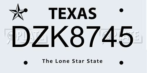 DZK8745 Texas License Plate