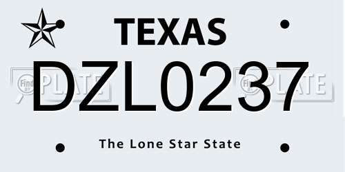 DZL0237 Texas License Plate