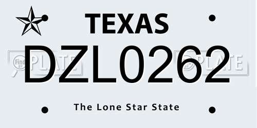 DZL0262 Texas License Plate