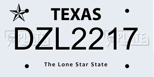 DZL2217 Texas License Plate
