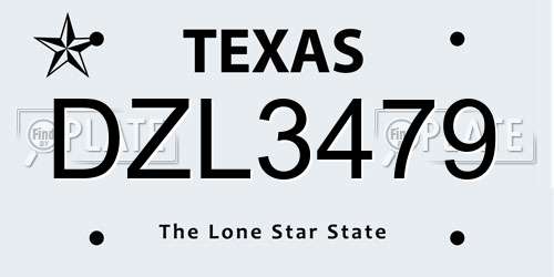 DZL3479 Texas License Plate