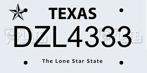 DZL4333 Texas License Plate