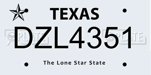 DZL4351 Texas License Plate
