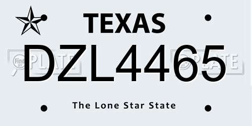DZL4465 Texas License Plate