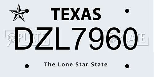 DZL7960 Texas License Plate