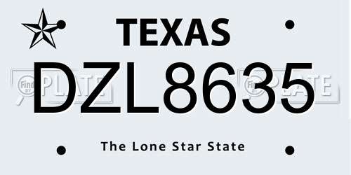 DZL8635 Texas License Plate