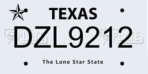 DZL9212 Texas License Plate
