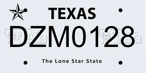 DZM0128 Texas License Plate