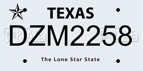 DZM2258 Texas License Plate