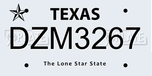 DZM3267 Texas License Plate