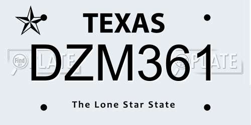 DZM361 Texas License Plate