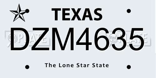 DZM4635 Texas License Plate