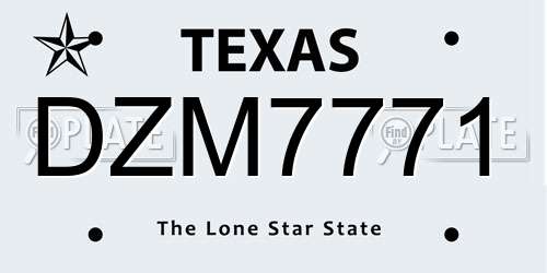 DZM7771 Texas License Plate