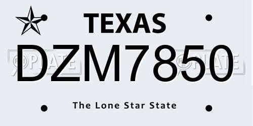 DZM7850 Texas License Plate
