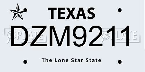 DZM9211 Texas License Plate