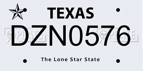 DZN0576 Texas License Plate