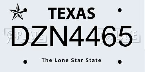 DZN4465 Texas License Plate