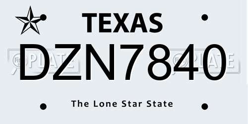 DZN7840 Texas License Plate