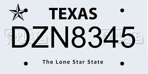 DZN8345 Texas License Plate