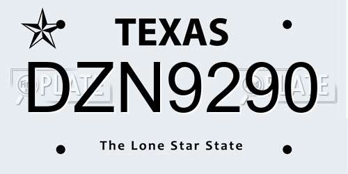 DZN9290 Texas License Plate