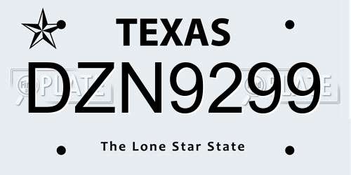 DZN9299 Texas License Plate