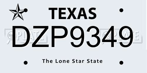 DZP9349 Texas License Plate