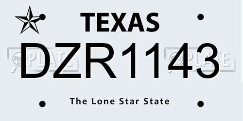 DZR1143 Texas License Plate
