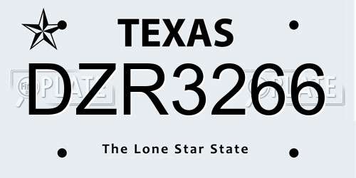 DZR3266 Texas License Plate