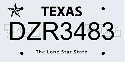 DZR3483 Texas License Plate