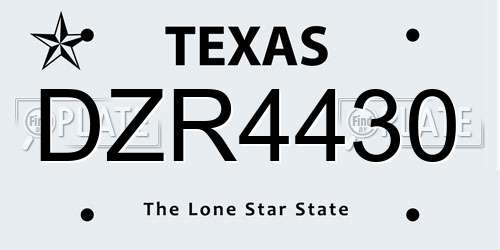 DZR4430 Texas License Plate