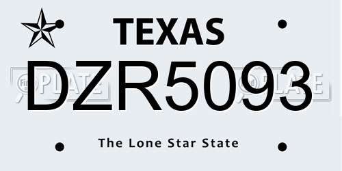DZR5093 Texas License Plate