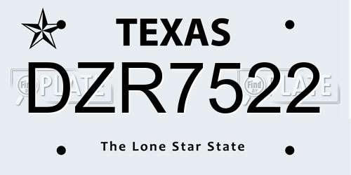 DZR7522 Texas License Plate