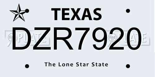 DZR7920 Texas License Plate