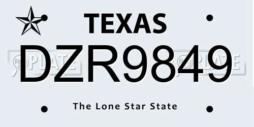 DZR9849 Texas License Plate