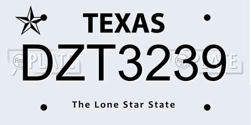 DZT3239 Texas License Plate