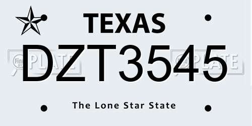 DZT3545 Texas License Plate