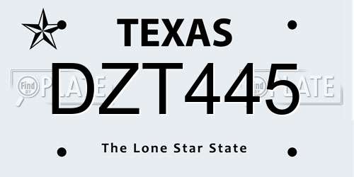 DZT445 Texas License Plate