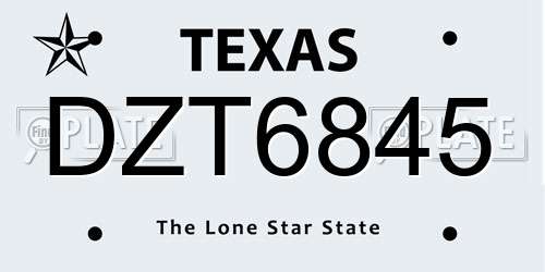 DZT6845 Texas License Plate