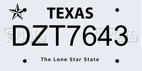 DZT7643 Texas License Plate