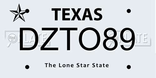 DZTO89 Texas License Plate