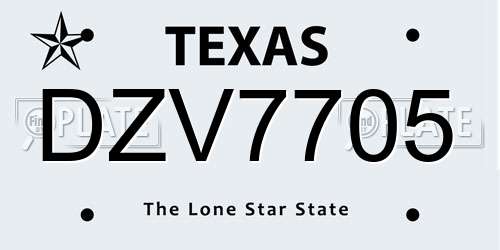 DZV7705 Texas License Plate
