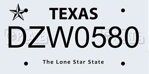 DZW0580 Texas License Plate